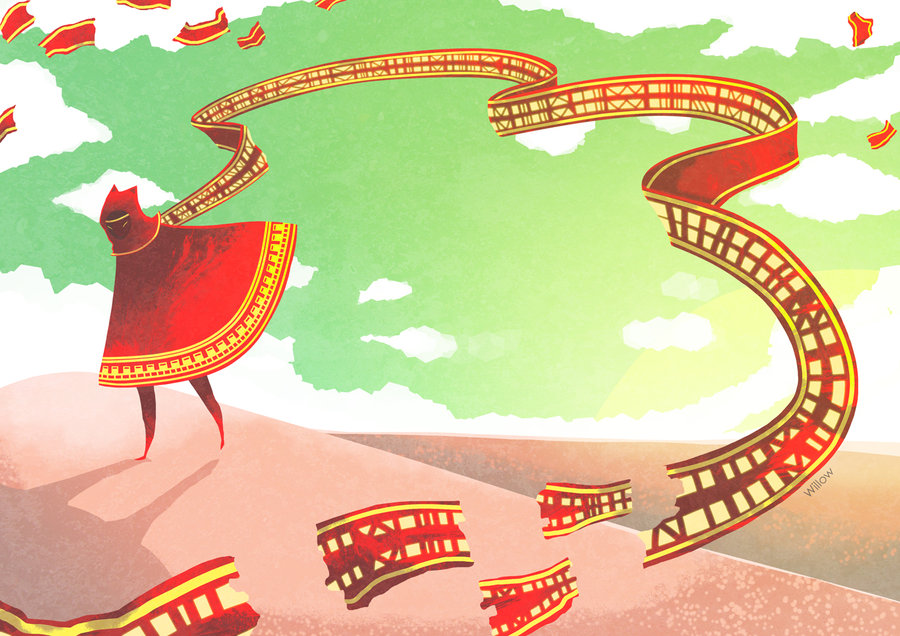 cloak, clouds, desert, journey, scarf, shadow, sky, solo, traveler, walking, willow_(willow-san)