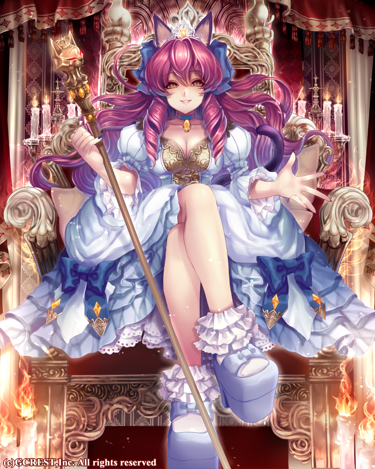 1girl, animal_ears, breasts, candle, cat_ears, cat_tail, choker, cleavage