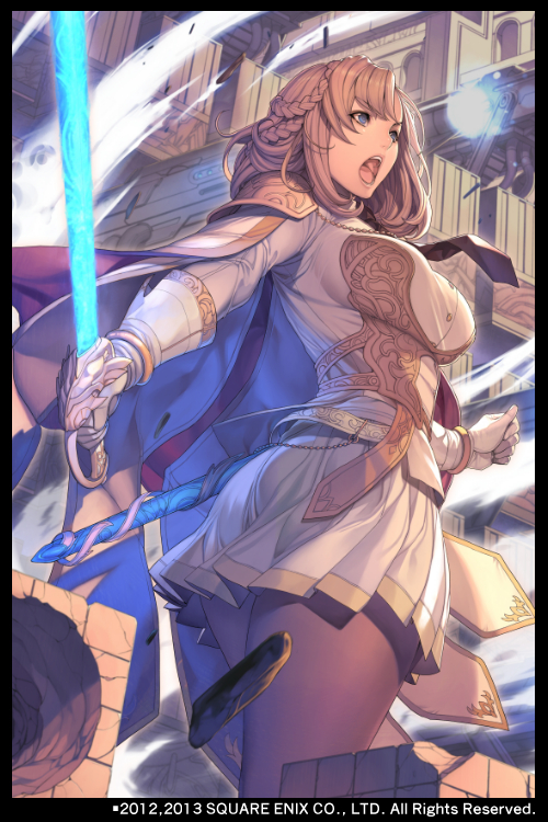 1girl, braid, cape, gloves, oda_non, open_mouth, short_hair, skirt