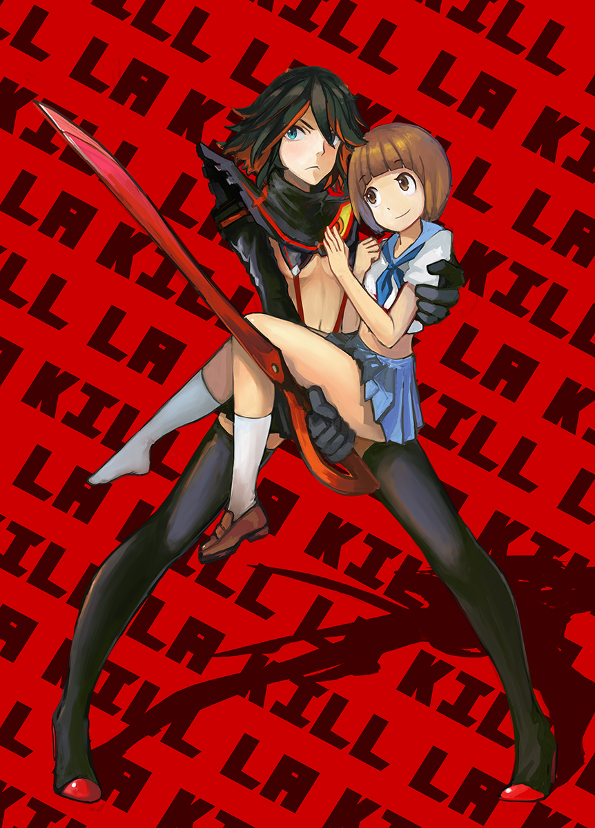 bass386, bob_cut, brown_hair, carrying, highres, kill_la_kill, living_clothes, mankanshoku_mako