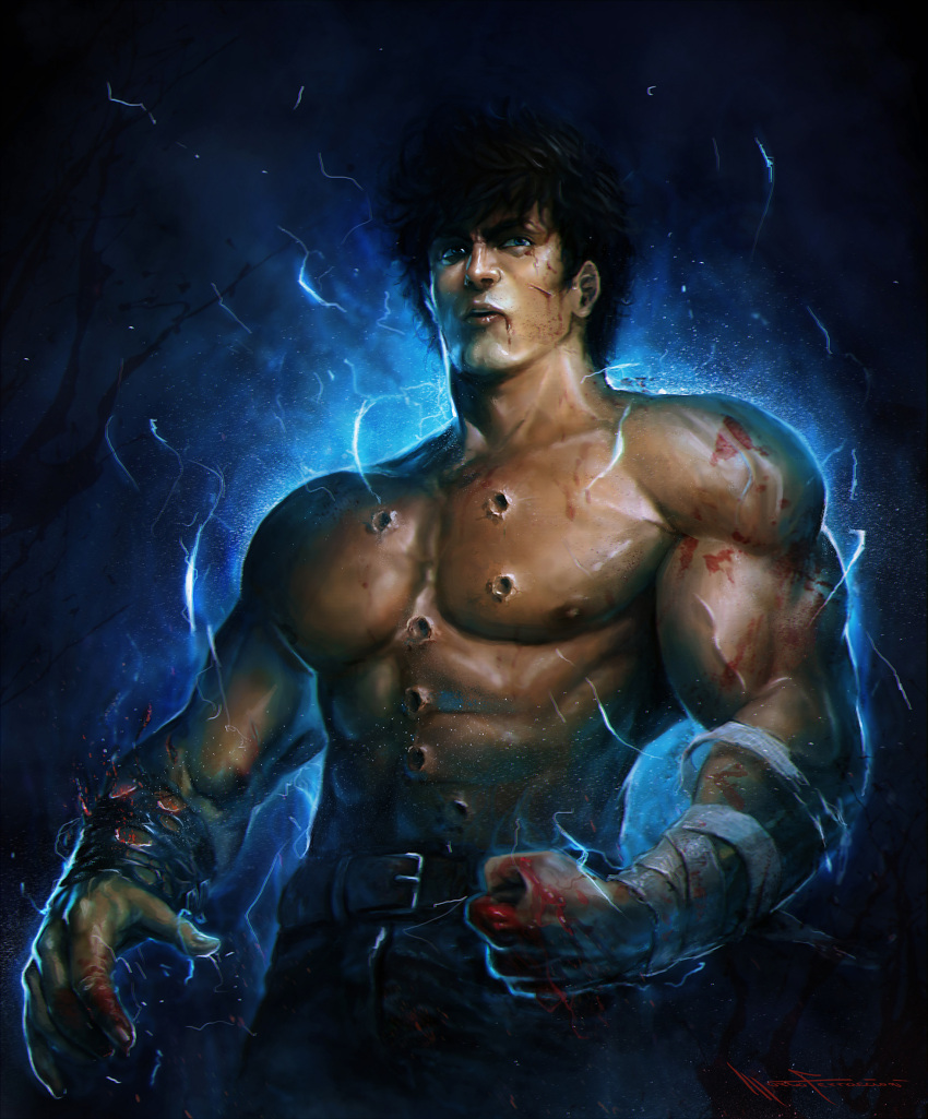 black_hair, blood, highres, hokuto_no_ken, kenshirou, male, manly, marco_ferraccioni