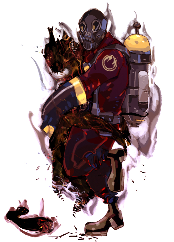 1boy, boots, death, gas_mask, gloves, holding, t8909, team_fortress_2