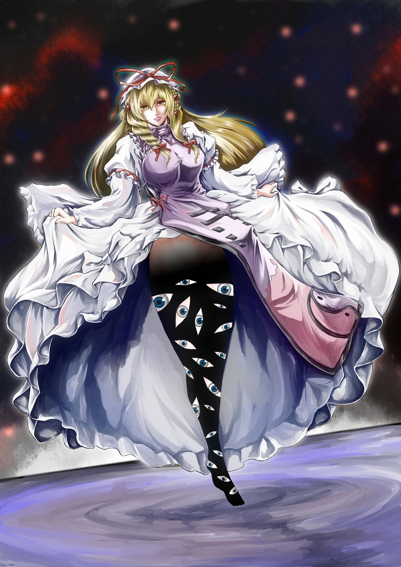 1girl, blonde_hair, braid, breasts, dress, dutch_angle, eyeballs, gap