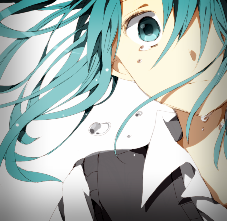 1girl, aqua_eyes, aqua_hair, bad_id, hatsune_miku, long_hair, misoan, rolling_girl_(vocaloid), school_uniform, solo, tagme, tears, vocaloid