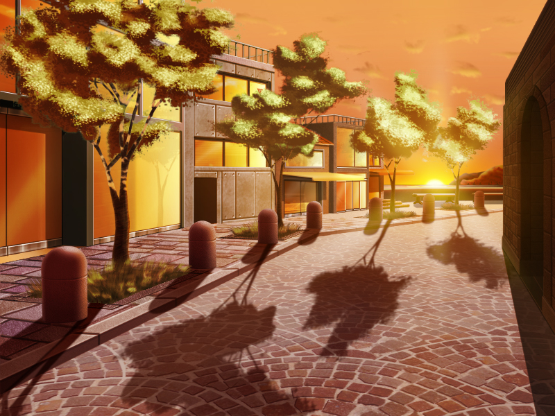 clouds, empty_street, gano_bg, long_shadow, pavers, scenery, sidewalk, sky
