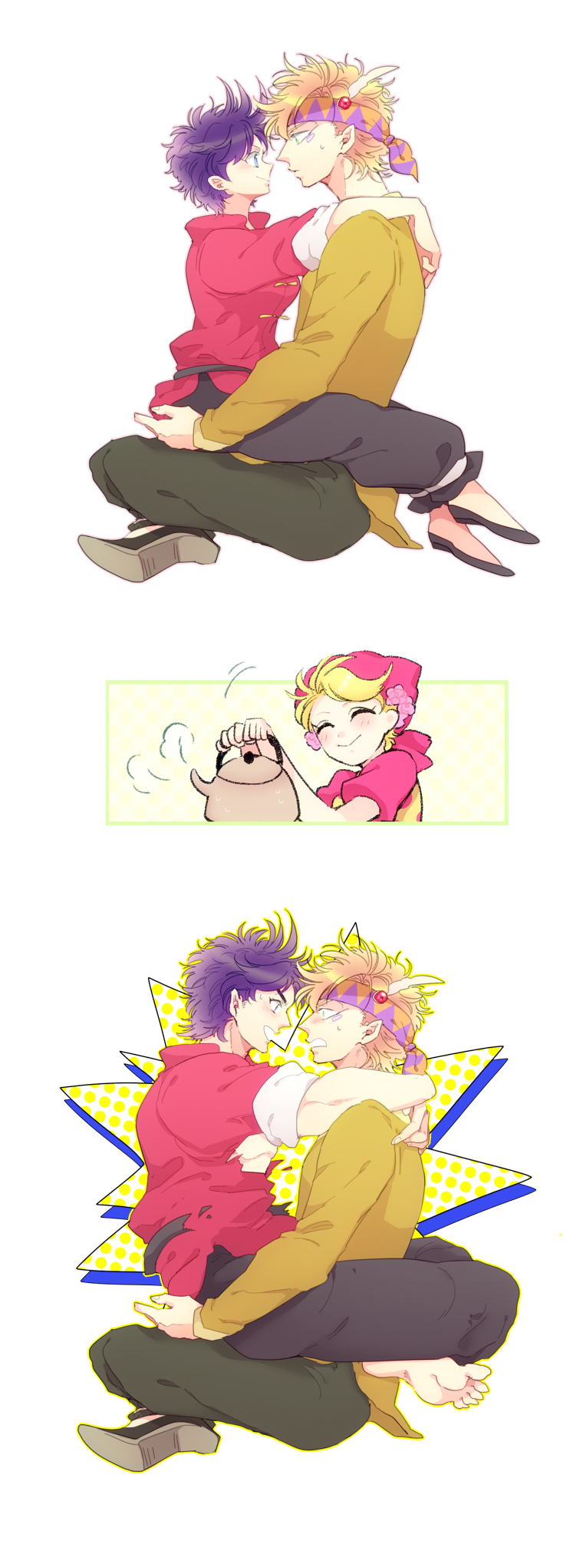blonde_hair, caesar_anthonio_zeppeli, chinese_clothes, cosplay, facial_mark, feathers, genderswap, hair_feathers