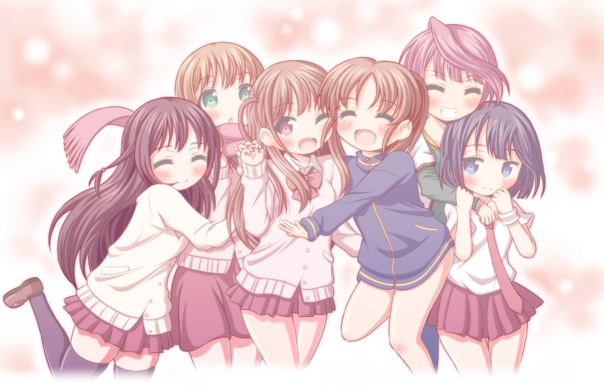 6+girls, :o, akado_harue, atarashi_ako, black_hair, blue_eyes, blush, brown_hair