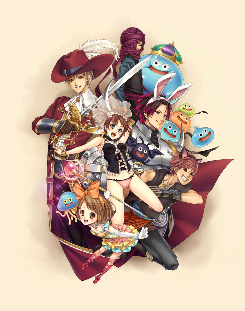 armor, bare_shoulders, black_eyes, blue_eyes, boots, bow, brown_eyes, brown_hair