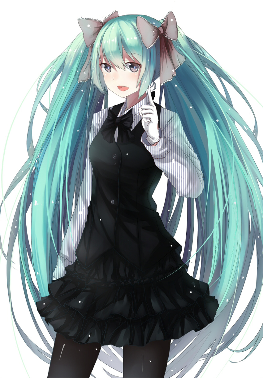1girl, a5125924, bow, bowtie, gloves, green_hair, hair_bow, hatsune_miku