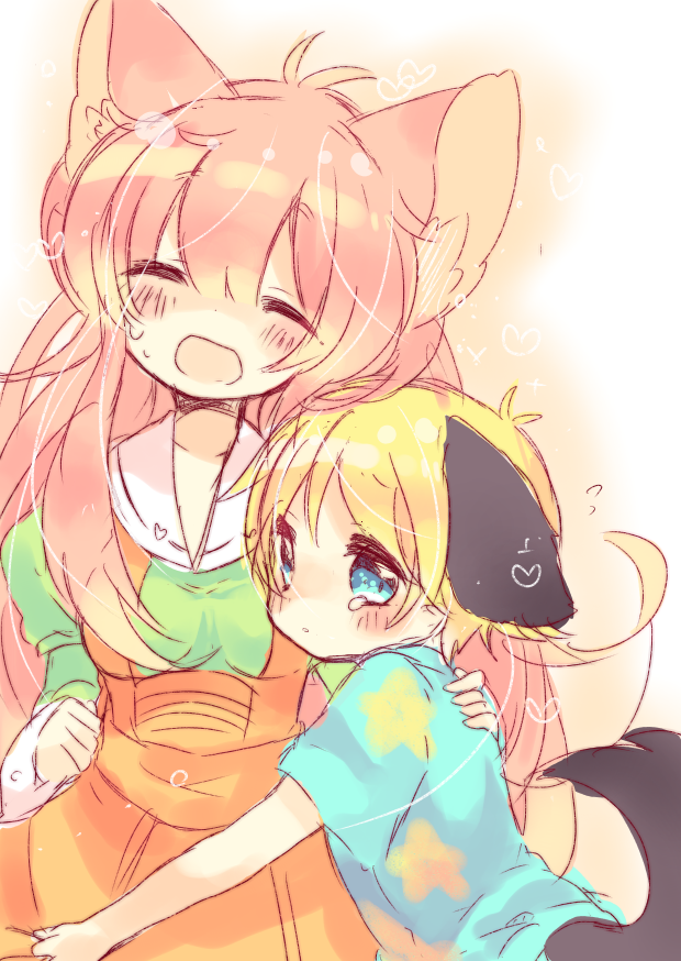 1girl, animal_ears, apron, blonde_hair, blue_eyes, cat_ears, closed_eyes, dog_ears