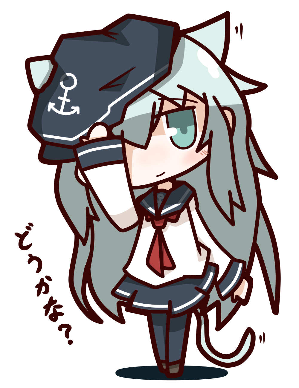 1girl, adjusting_clothes, adjusting_hat, animal_ears, aqua_eyes, aqua_hair, blush_stickers, cat_ears