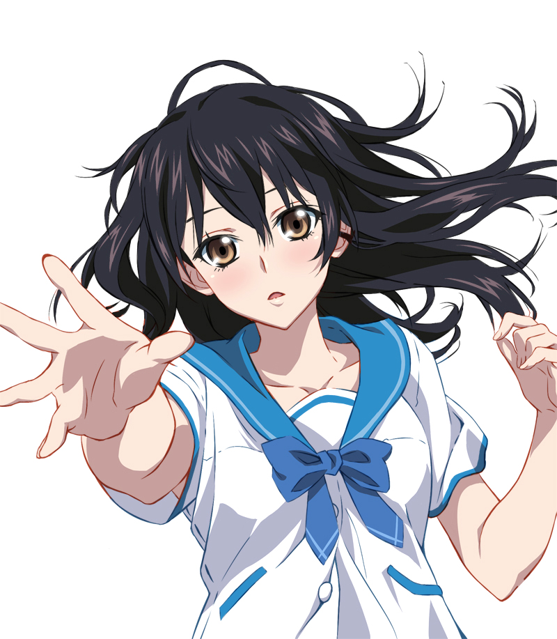 1girl, akage, black_hair, blush, bowtie, brown_eyes, himeragi_yukina, looking_at_viewer