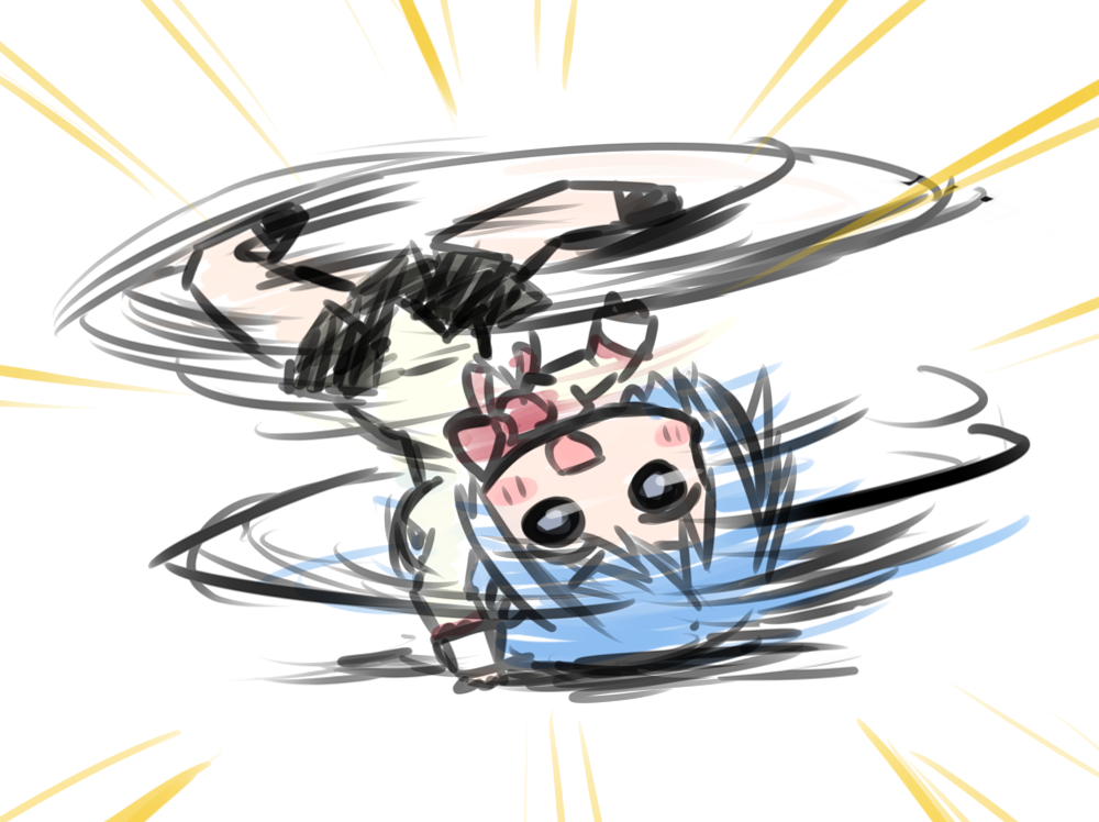 1girl, blue_eyes, blue_hair, breakdance, chibi, mahou_shoujo_madoka_magica, mahou_shoujo_madoka_magica_movie, miki_sayaka