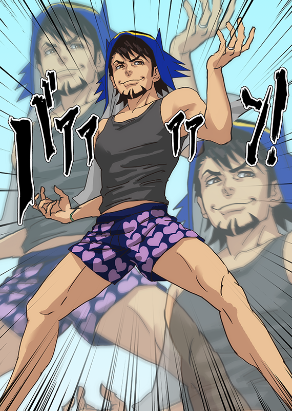 2boys, barnaby_brooks_jr, bibirii, blonde_hair, boxers, brown_hair, facial_hair, heart_print