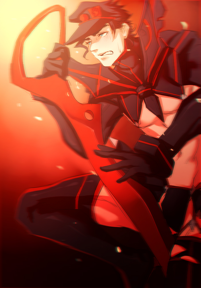 1boy, black_hair, blue_eyes, hat, jojo_no_kimyou_na_bouken, kill_la_kill, kuujou_joutarou, less_end
