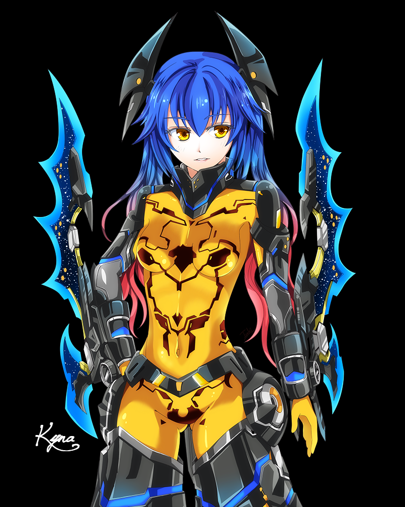 1girl, blue_hair, bodysuit, gradient_hair, ivuki, long_hair, multicolored_hair, phantasy_star