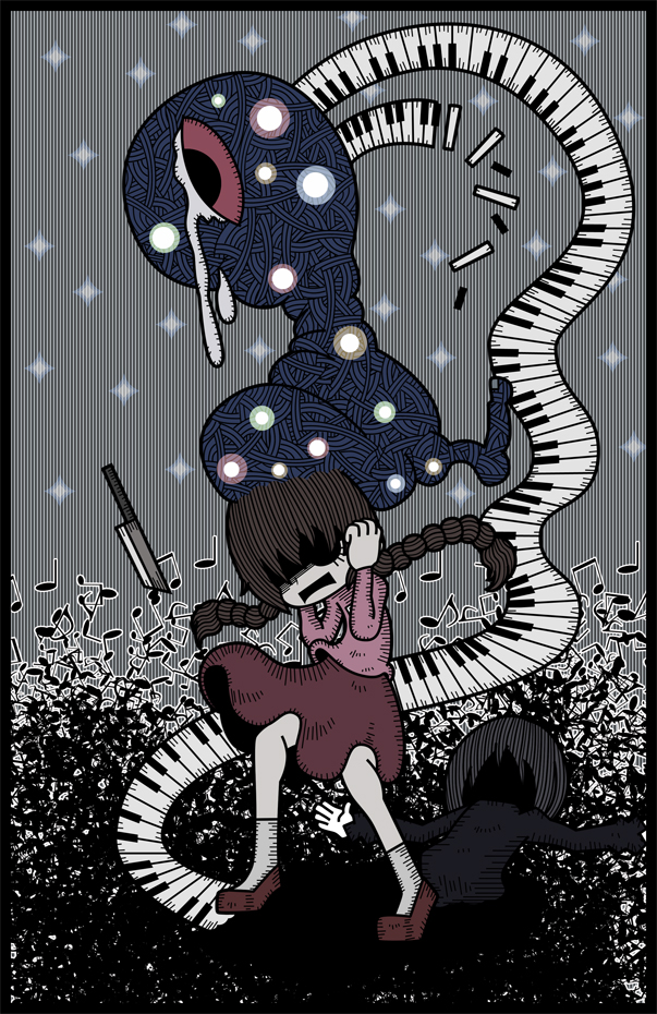 covering_ears, darkness, eyes, genkidaun, hands_over_ears, instrument, kasei-san, keyboard