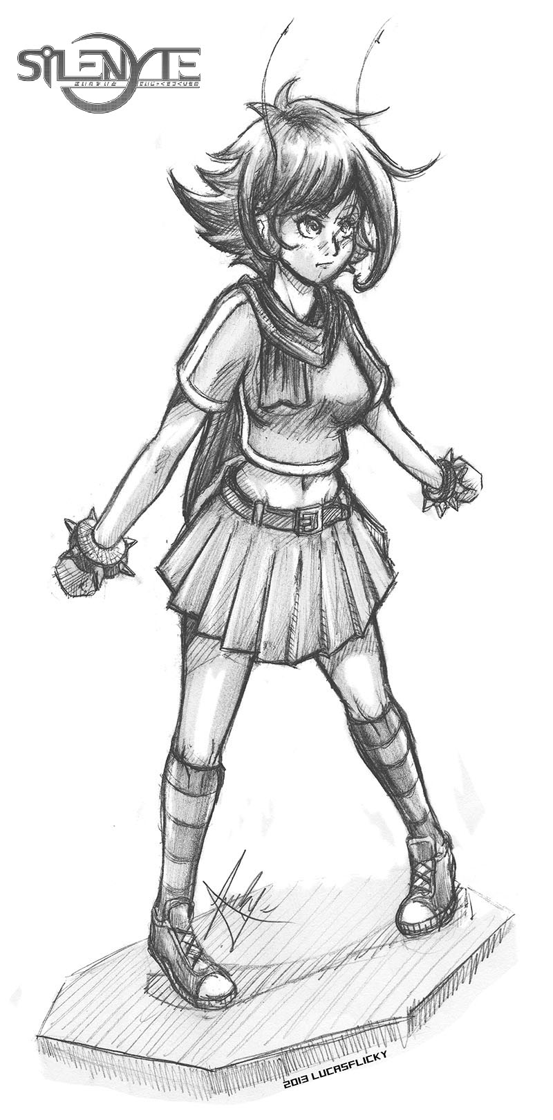 1girl, antenna, hankerchief, lucasflicky, midriff, miniskirt, natalli, navel