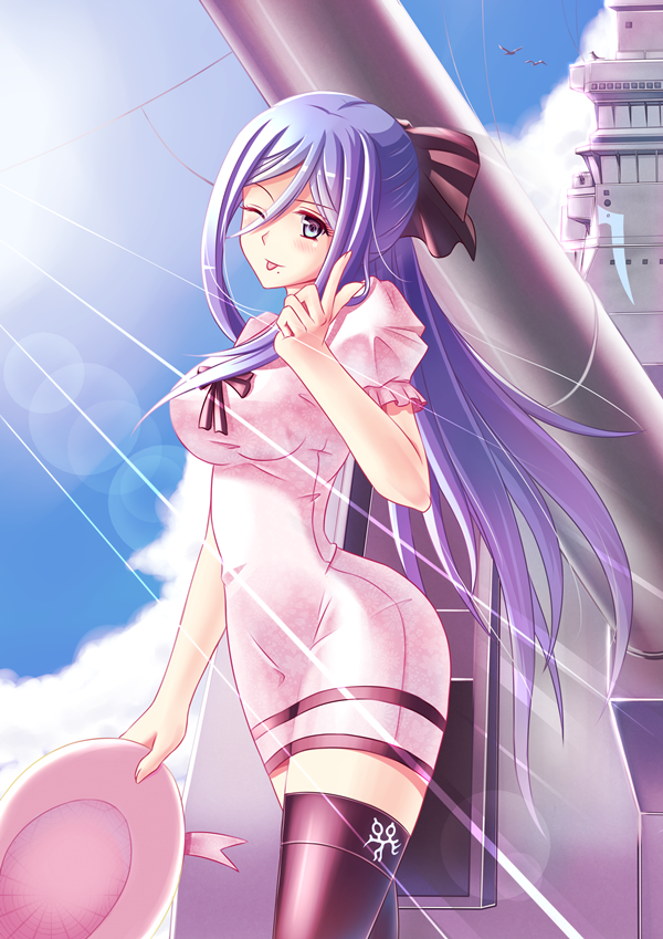 1girl, alternate_costume, aoki_hagane_no_arpeggio, arisu_(zzo900), black_legwear, blue_eyes, blue_hair, breasts
