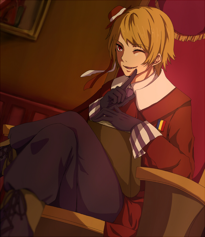 1boy, axis_powers_hetalia, book, fang, gloves, hat, male, mini_top_hat