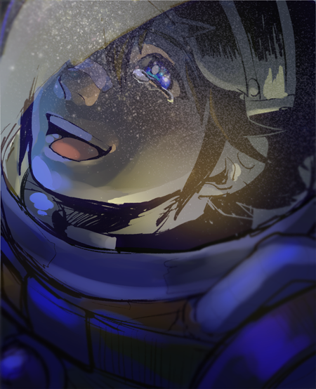 1boy, alternate_eye_color, aoi_daichi, astronaut, bandaid, bandaid_on_nose, black_hair, blue