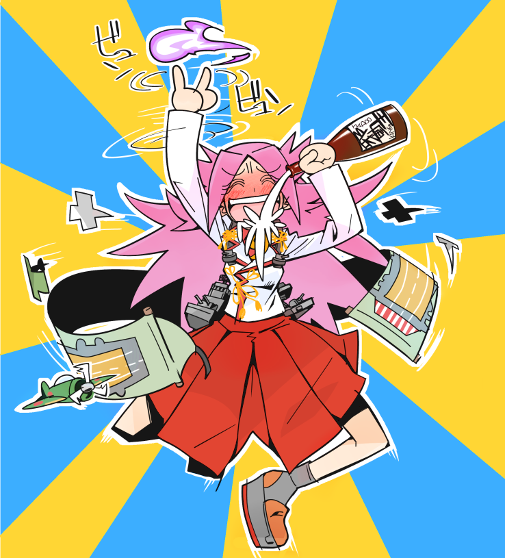 1girl, airplane, alcohol, drinking, g=hikorou, jun'you_(kantai_collection), kantai_collection, long_sleeves