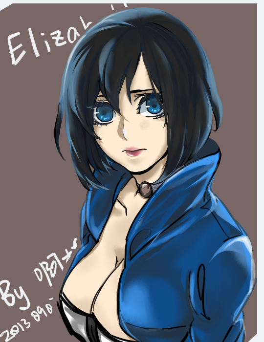 1girl, azhi, bioshock, bioshock_infinite, black_hair, blue_eyes, breasts, character_name