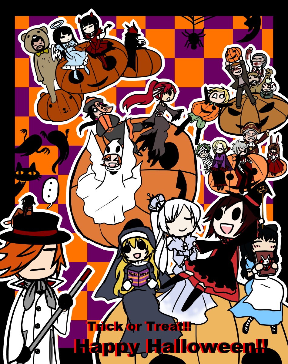 adam_taurus, bartholomew_oobleck, blake_belladonna, cardin_winchester, dove_bronzewing, ghost_costume, glynda_goodwitch, halloween