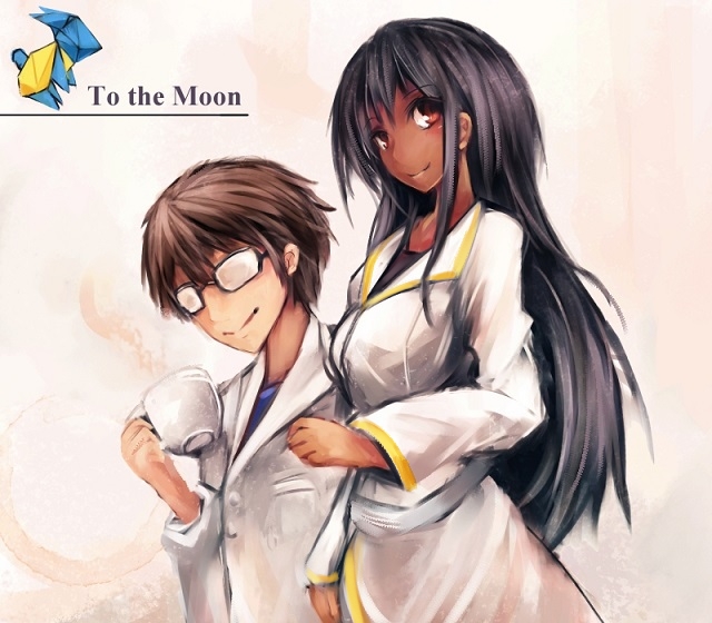 1boy, 1girl, black_hair, brown_eyes, brown_hair, character_request, copyright_name, cup
