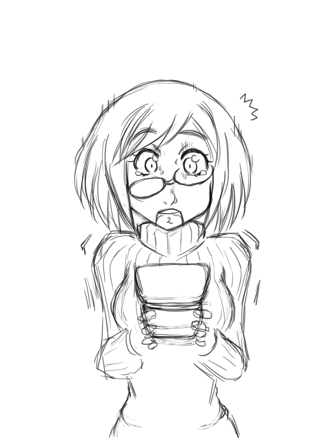 /\/\/\, 1girl, artist_request, commentary_request, crooked_glasses, haraitei, lineart, monochrome