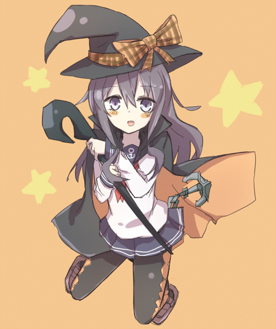 1girl, akatsuki_(kantai_collection), halloween, halloween_costume, hat, kantai_collection, kariosuto21, pantyhose