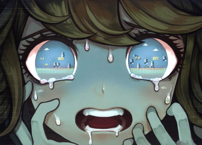 1boy, bad_end, bangs, brown_hair, close-up, crying, dangan_ronpa, drooling