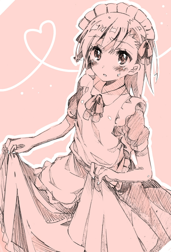 1girl, aidumi, blush, maid, maid_headdress, misaka_mikoto, monochrome, short_hair