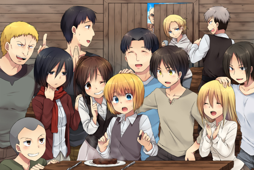 5girls, 6+boys, annie_leonhardt, armin_arlert, bertholt_fubar, black_eyes, black_hair, blonde_hair