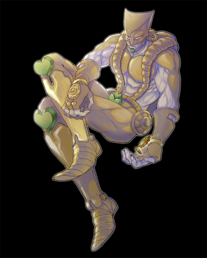 1boy, hahihu1782, heart, helmet, jojo_no_kimyou_na_bouken, knee_pads, no_humans, red_eyes