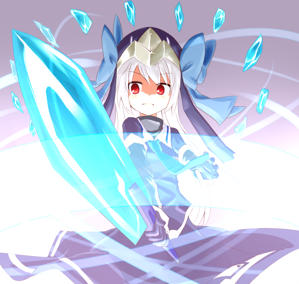 1girl, adyisu, borrowed_character, exice-zero, original, red_eyes, solo, sword, weapon