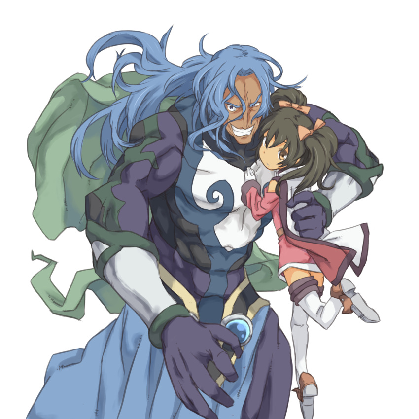 1boy, 1girl, absurdres, anise_tatlin, auru_t, barbatos_goetia, black_hair, blue_hair