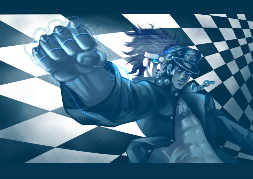 bad_id, black_rock_shooter, chain, chains, clenched_hand, fist, gakuran, gloves