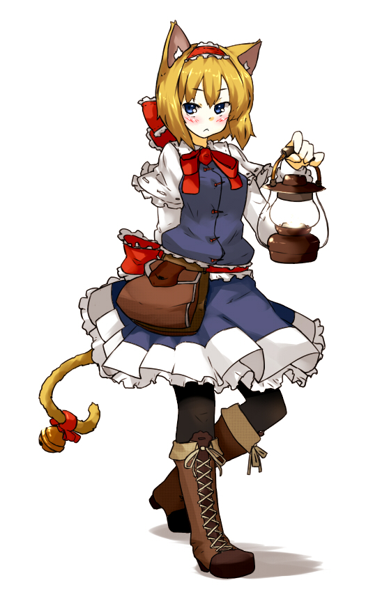 1girl, :<, alice_margatroid, amonitto, animal_ears, bag, between_legs, black_legwear