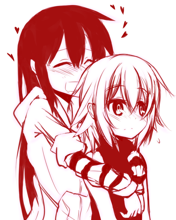 2girls, adyisu, altair_floone, area_aquamarine, blush, closed_eyes, heart, hug
