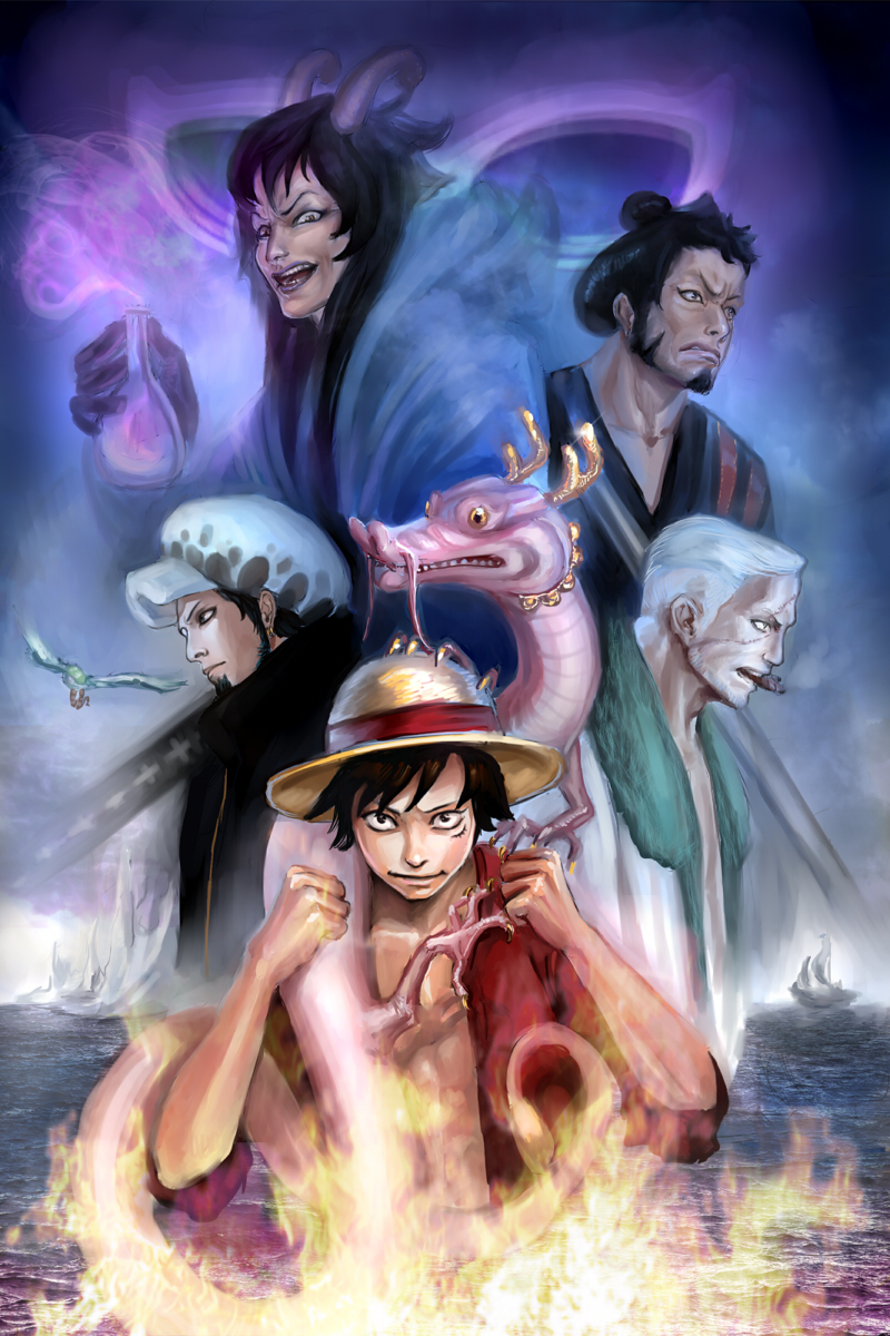 6+boys, aivelin, bird, black_hair, caesar_clown, cigar, dragon, earrings