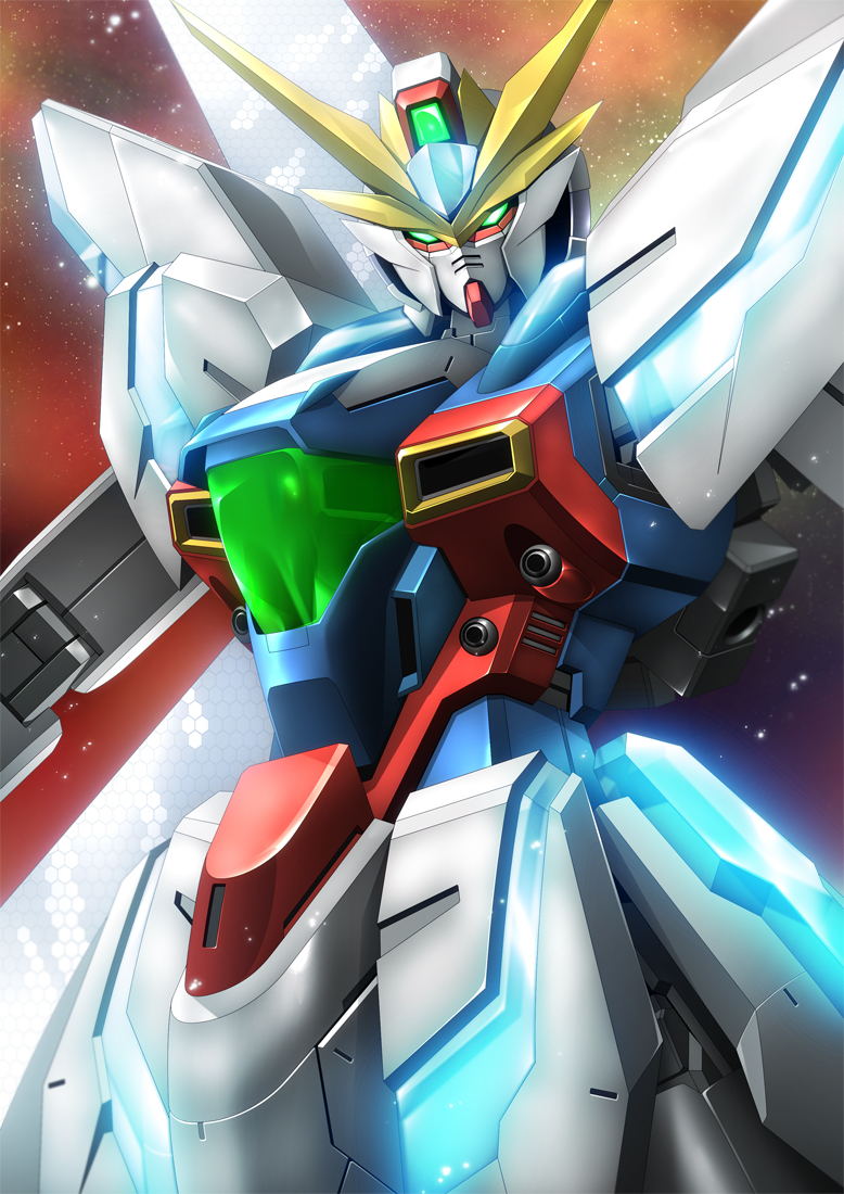 embers, glowing, glowing_eyes, gundam, gundam_build_fighters, gundam_x_maoh, mecha, nebula, no_humans, star, zb