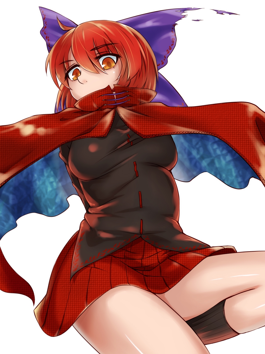 1girl, bow, cape, diohazard, hair_bow, highres, long_sleeves, red_eyes