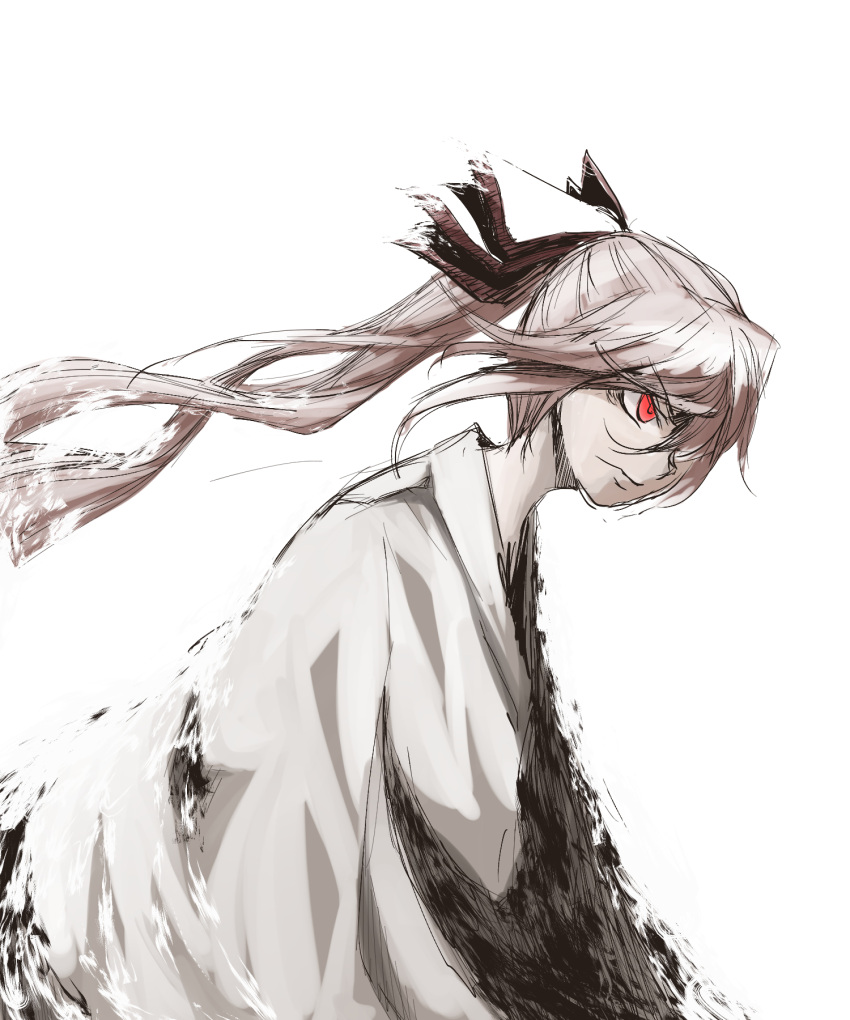 1girl, angry, fujiwara_no_mokou, hair_over_one_eye, hair_ribbon, highres, long_hair, madara_hato