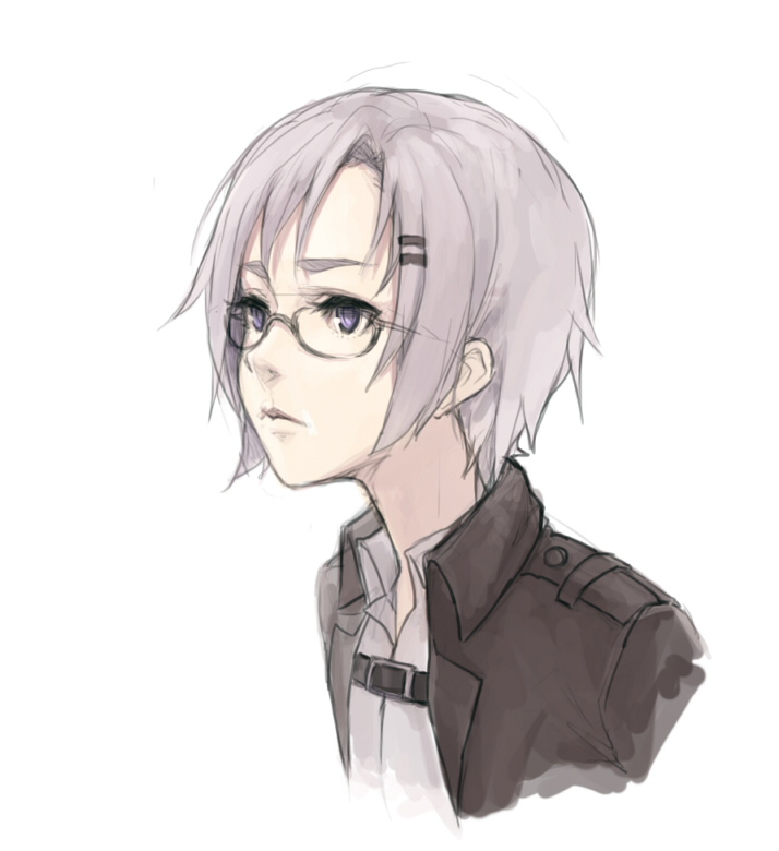 fkey, glasses, jacket, portrait, rico_brzenska, shingeki_no_kyojin, short_hair, silver_hair