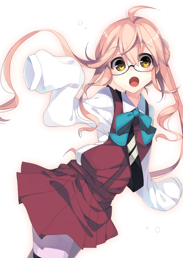 1girl, 7zu7, ahoge, glasses, kantai_collection, long_hair, looking_at_viewer, makigumo_(kantai_collection)
