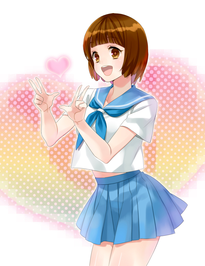 1girl, brown_eyes, brown_hair, kill_la_kill, maha_(hyukyu6), mankanshoku_mako, open_mouth, school_uniform