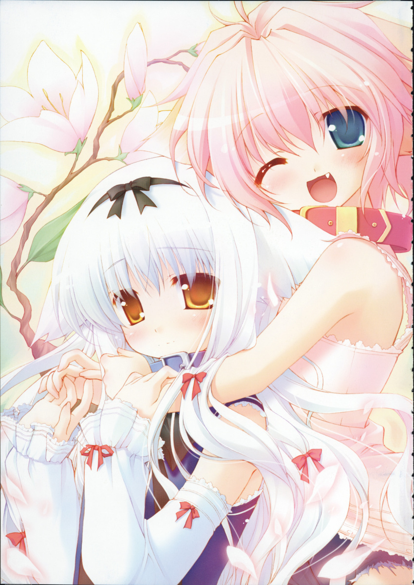 2girls, absurdres, animal_ears, aqua_eyes, blue_eyes, blush, bow, chikotam