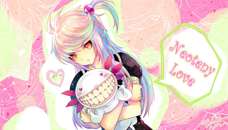 1girl, axolotl, dress, multicolored_hair, open_mouth, orange_eyes, ruriko_(yaoihyper)