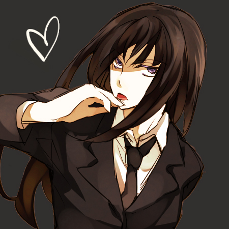 darker_than_black, formal, hazuki_mina_(darker_than_black), heart, long_hair, lowres, necktie, pant_suit